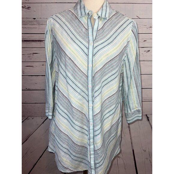 Chicos No Iron Blouse Long Sleeve button front Shirt size 2 Large Striped Chic - Picture 5 of 11